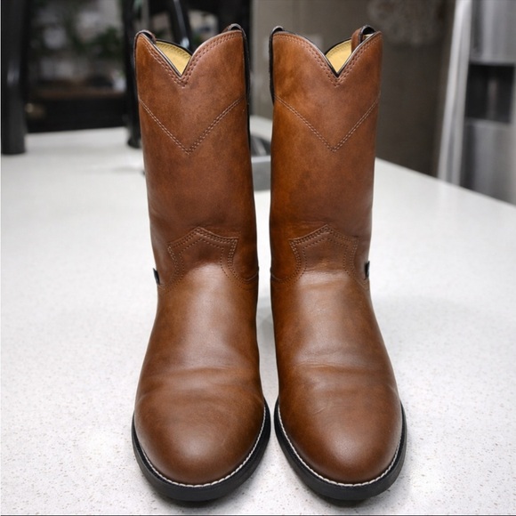 Justin Western Cowboy Boots Brown Leather Men’s 10.5 D Like New - Picture 2 of 7
